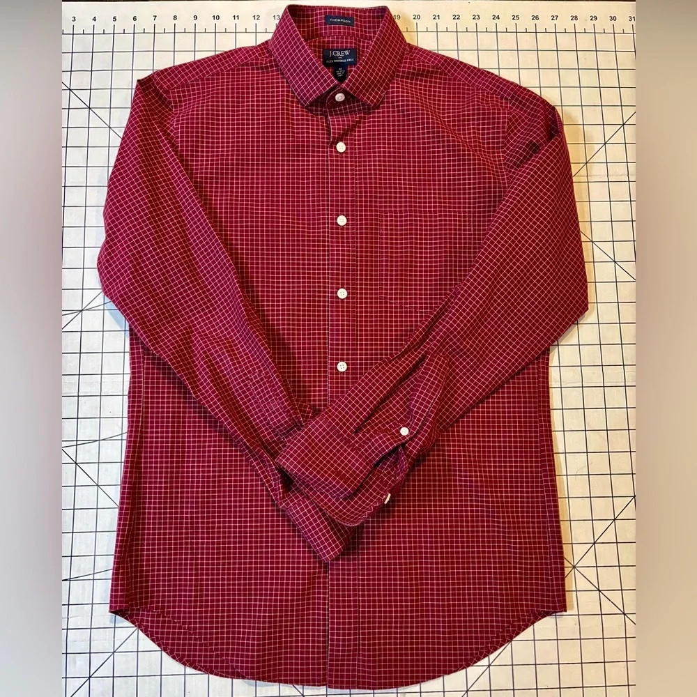 J. Crew Men’s Size Medium (15-15.5) Red Thompson Flex‎ Wrinkle Free Dress Shirt